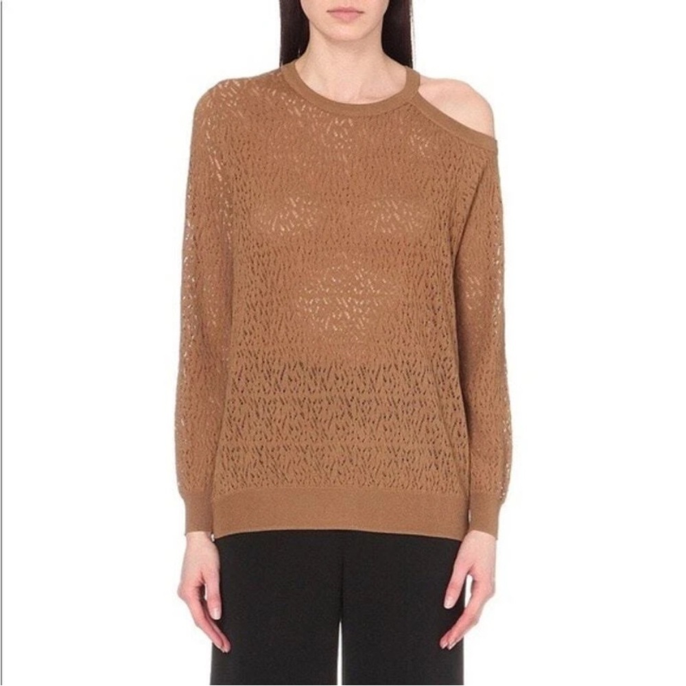 Sandro Brown, Sepia Cold-Shoulder Open Knit Jumper Sweater Long Sleeve
S 3/US 8